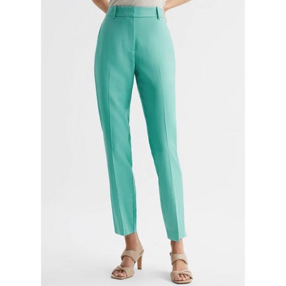 Reiss Ember High-Rise Slim Straight Leg Trouser Pants Size 14 Teal Blue Green - Picture 1 of 11